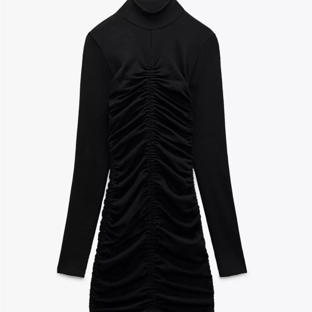 Zara Black Long Sleeve Ruched Dress
